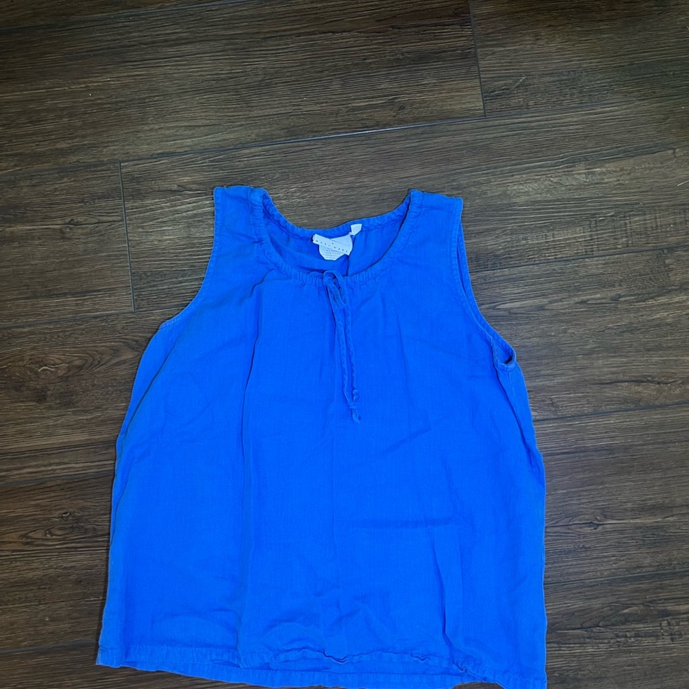 Vintage Hot Cotton Marc Ware Blue Linen Blend Crop Tank M Boho Coastal Chic